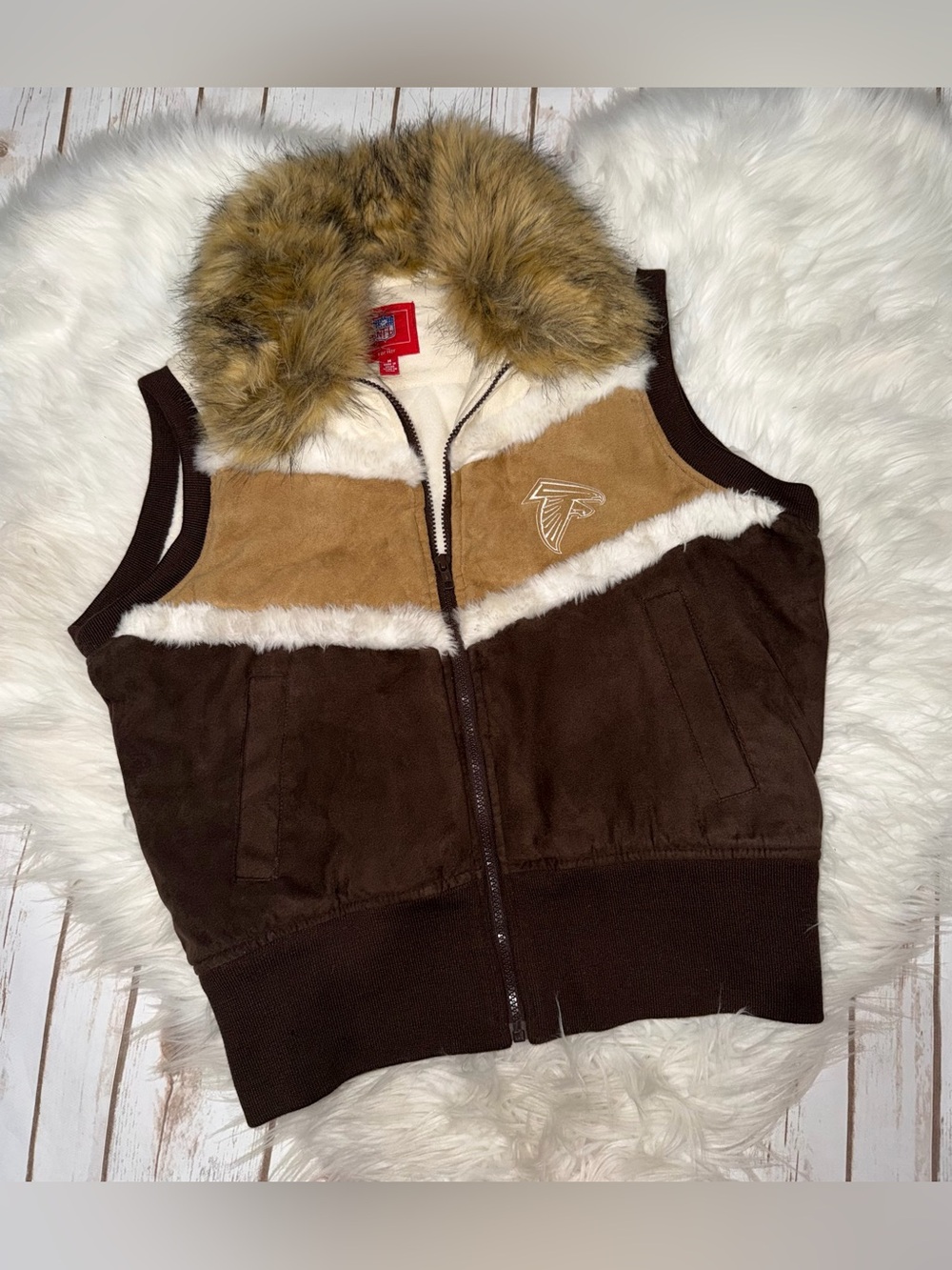 Atlanta Falcons NFL Medium Nittany Lions Faux Suede Vest Fur Collar Women
